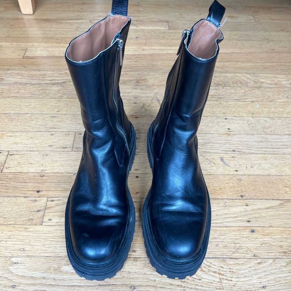 Zara Lug Sole Black Ankle Boots.